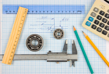 calipers, bearing and square