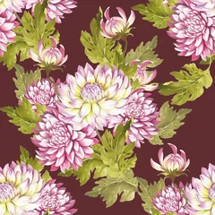Fototapeten Seamless pattern with chrysanthemums. Hand draw watercolor illustration. © adelveys
