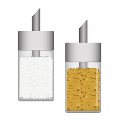 Vector illustration of white and brown sugar in glass sugar dispenser.