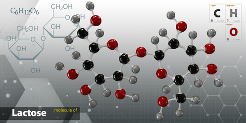 3d Illustration of Lactose Molecule isolated gray background