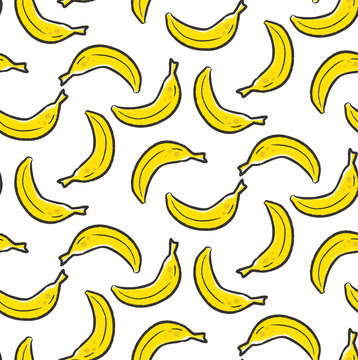 Seamless banana pattern on white background vector drawing 