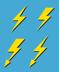 Set of vector yellow lightnings background