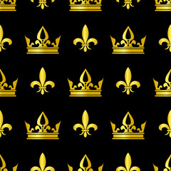 Golden crowns and fleur de lis vector seamless pattern © MicroOne