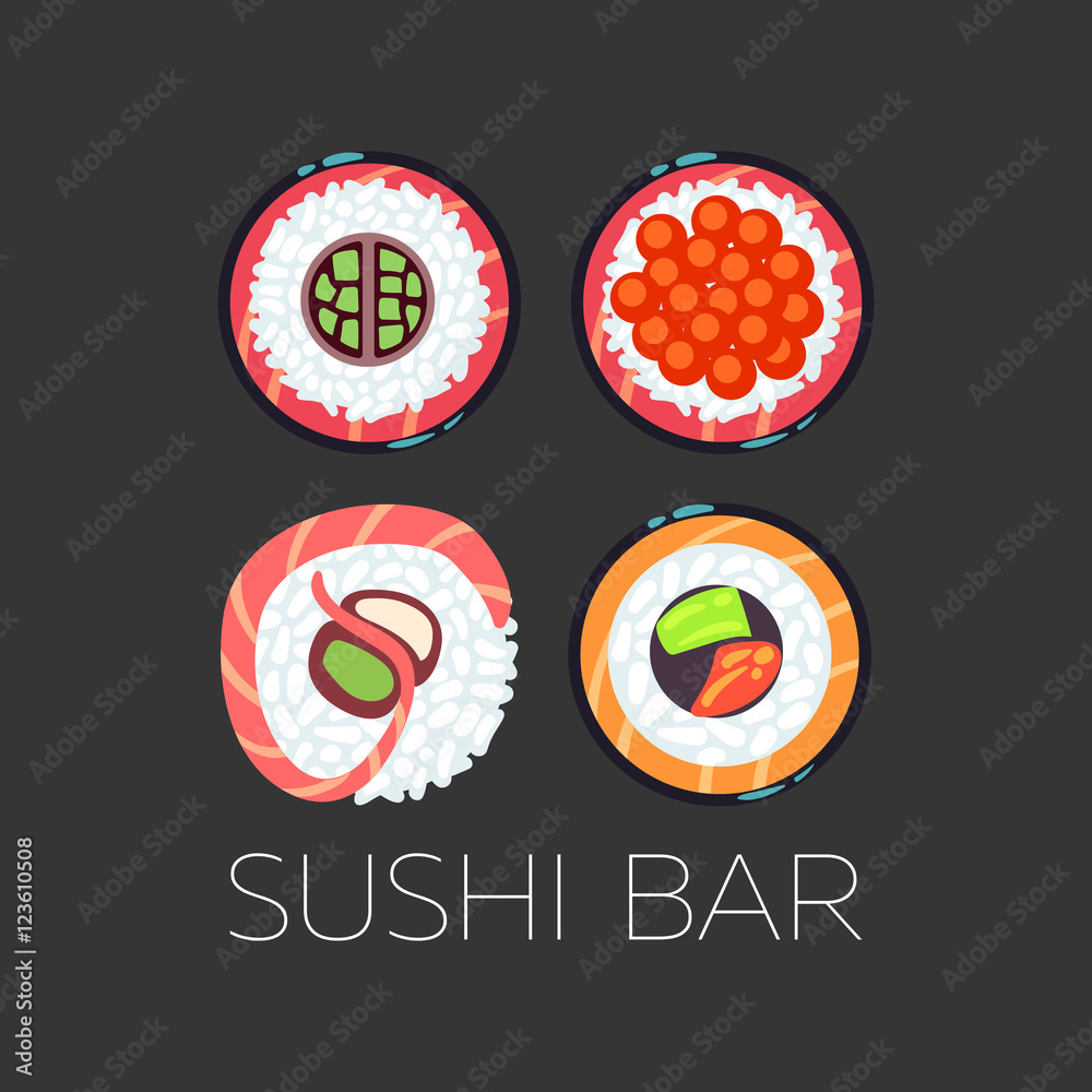 Sticker Black sushi bar food logo vector template