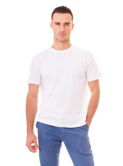 Fototapeta premium Young man in a white t shirt
