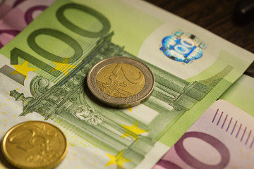 Euro coins and banknotes money. Macro background.
