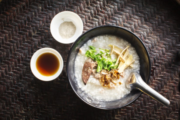 Asian style food eaten with soft boiled rice