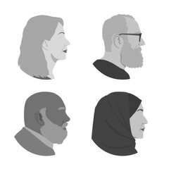 various senior people profile set, avatar icons, aged people face viewed sidewise