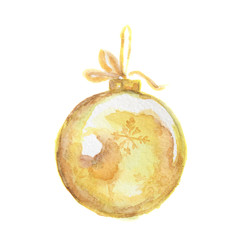 Watercolor vintage christmas toy on white background. Decoration for christmas tree.