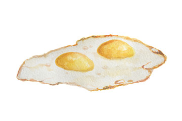 Isolated watercolor fried eggs on white background. Healthy and tasty food for breakfast.