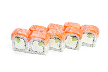 Sushi roll with fresh ingredients isolated on white background