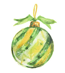 Watercolor vintage christmas toy on white background. Decoration for christmas tree.