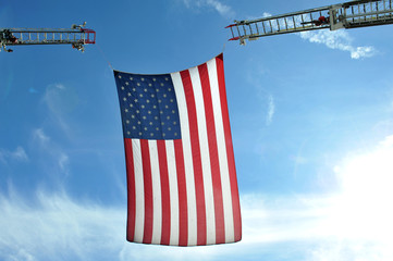 American flag flown in honor of Officer Blake Snyder Funeral Procession