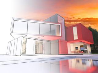 Modern red house project