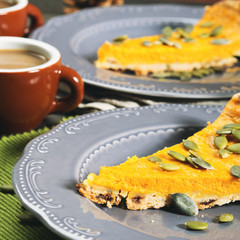 Slice of pumpkin pie. Square