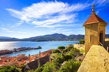 Elba island, Portoferraio aerial view from fort. Lighthouse and