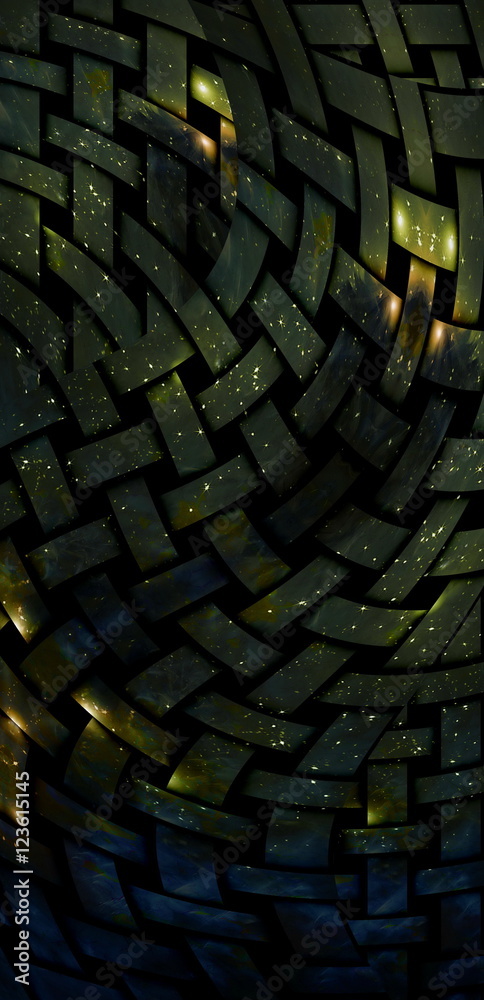 Poster mystical cosmic scenery in geometric grating structure.