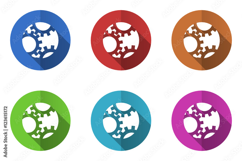 Aufkleber flat design colorful web gear vector icons. round machine symbols.