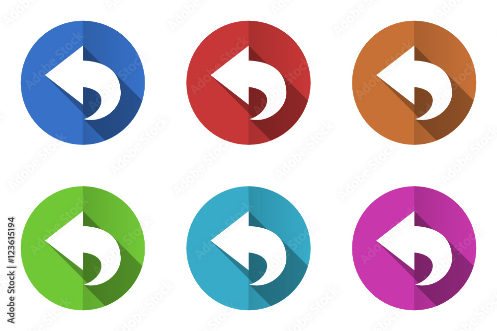 Aufkleber flat design colorful web arrow vector icons. round back symbols.