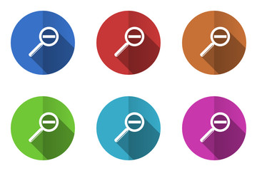 Flat design colorful web lens vector icons. Round glass symbols.