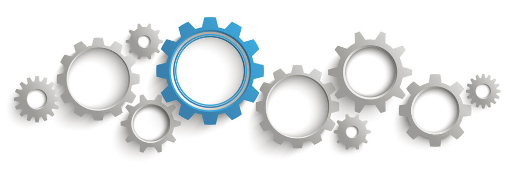 Gray Blue Gears White Background Header