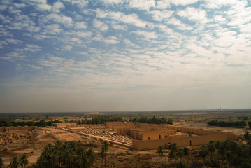 Panorama of partially restored Babylon ruins, Hillah, Iraq