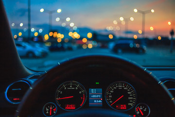 Summer evening at city parking lot