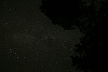Long exposure of the stars lake and trees
