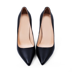 Top view of new pair of black stylish shoes