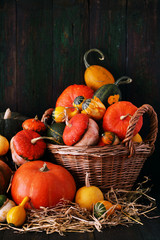 Pumpkin with a wicker basket
