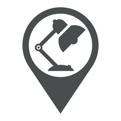 Icono plano localizacion lampara tipo flexo gris