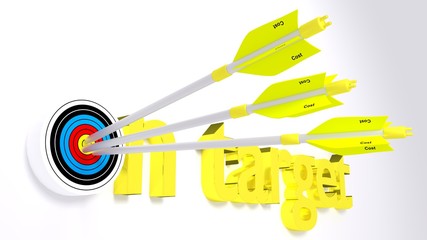 Project management concept with arrows hitting target