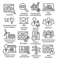 Business management icons in line style. Pack 07.