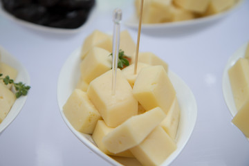 Decorated cheese blocks