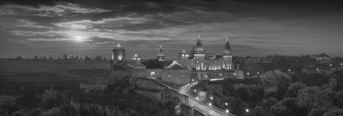 Obraz premium Beautiful fairy ancient castle. Monochrome colors