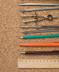 stationery on the cork board