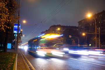 Moscow, Russia - Oktober, 6, 2016: Night traffic in Moscow