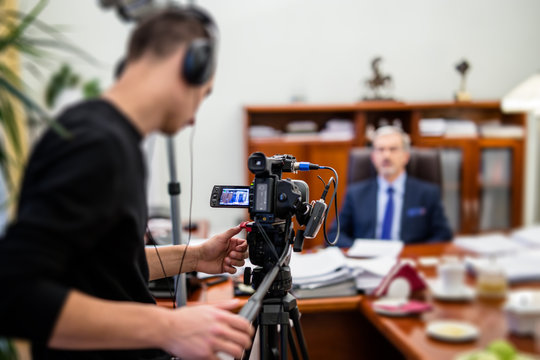 Recording an interview with a politician.