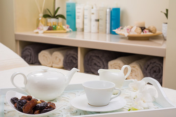 English tea set with dried fruit