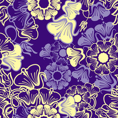 Fototapeta na wymiar Beautiful seamless floral pattern. Abstract flowers silhouettes. Vector clip art.