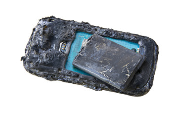 Mobile phone battery explodes and burns due to overheat danger of using smart phone.