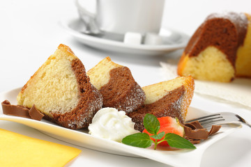 slices of marble bundt cake