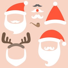 Vector collection of santa hat,beard, reindeer hairband, mustache,pipe