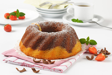 marble bundt cake and coffee
