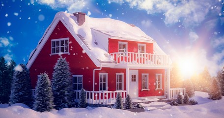 Composite image of snow covered house