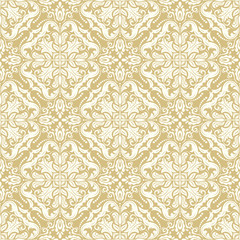 Seamless oriental ornament in the style of baroque. Traditional classic pattern. Golden and white pattern