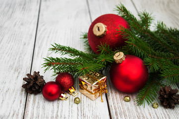 Naklejka na ściany i meble christmas fir tree with decoration