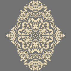 Oriental pattern with arabesques and floral elements. Traditional classic ornament. Gray and golden pattern