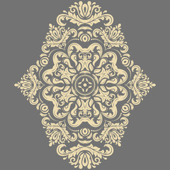 Oriental pattern with arabesques and floral elements. Traditional classic ornament. Gray and golden pattern
