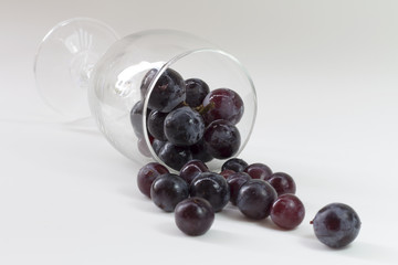 grape in wine glass on white table